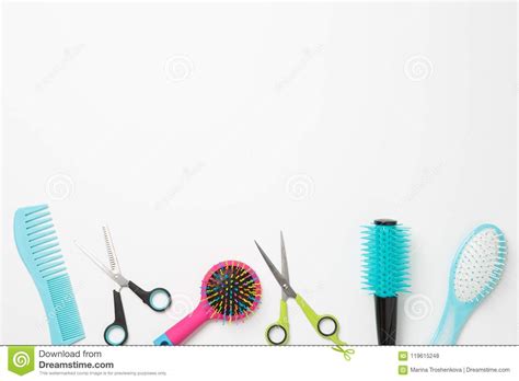 Image Of Combs And Scissors Isolated On White Background Stock Photo