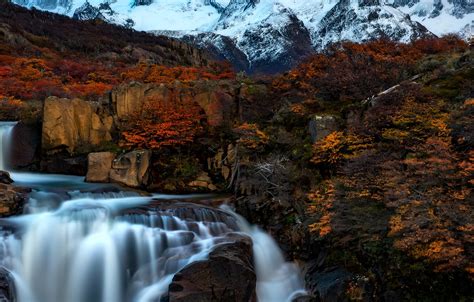 Wallpaper Autumn Mountains Stream Vegetation Waterfall River