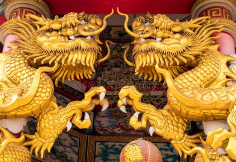 Gold Dragon Statues In Chinese Religious Venues Stock Photo Image Of