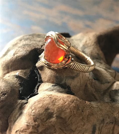 Mexican Fire Opal Ring Gold Filled Wire Wrap Ring Size 7