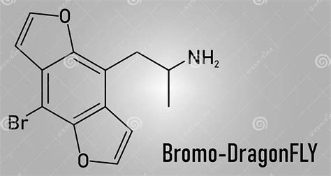 Bromo Dragonfly Hallucinogenic Drug Molecule Skeletal Formula Stock