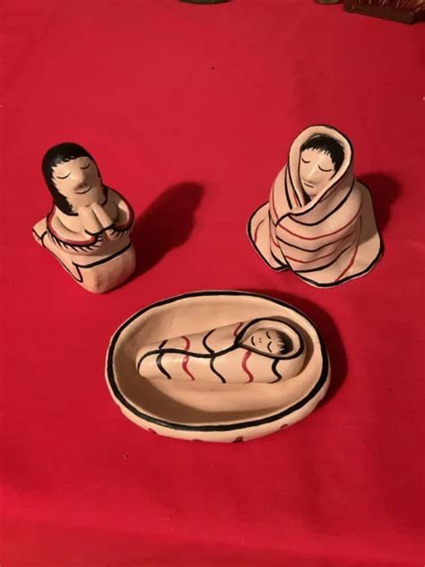 Vintage Native American Cochiti Pottery Nativity Set Hand Painted