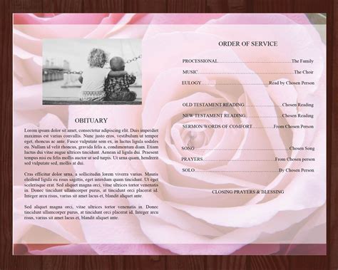 4 Page Pink Rose Funeral Program Template Prayer Card Funeral Templates