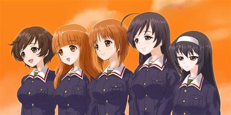 safebooru 5girls absurdres akiyama yukari blush breasts brown hair girls und panzer highres