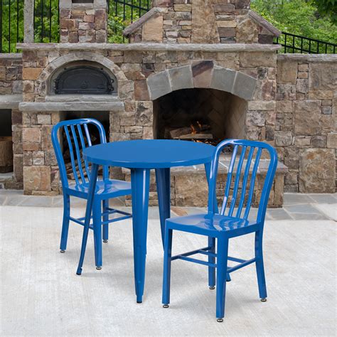 Flash Furniture Commercial Grade 30 Round Blue Metal Indoor Outdoor