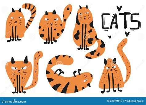 Vector Set Of Cute Ginger Cats Vector Illustration Of Angry Cats Stock