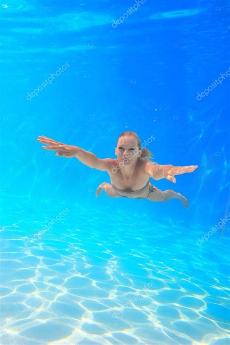 Woman Underwater At The Pool Stock Photo By Netfalls