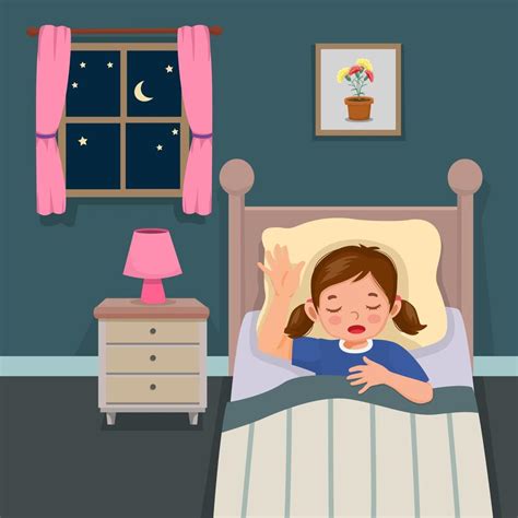 Cute Little Child Girl Sleeping On Bed At Night In The Bedroom 12664160