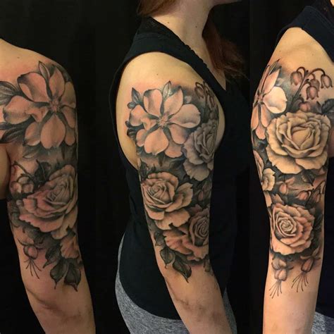 Arm Black And Grey Flowers Tattoo Slave To The Needle
