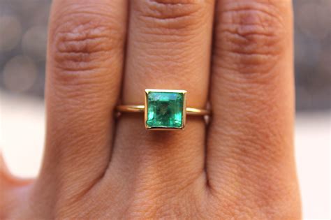 Yellow Gold Square Emerald Bezel Setting Ring Gili Mor Houston Tx