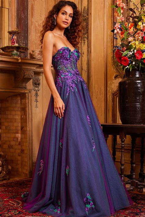 Jovani Dress 23578 Purple Multi Strapless Special Occasion Dress