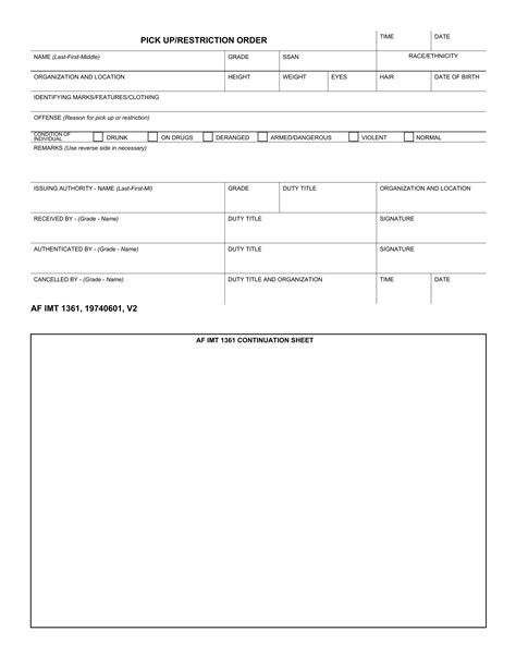 Af Form 1361 Pick Uprestriction Order Not Lra Forms Docs 2023