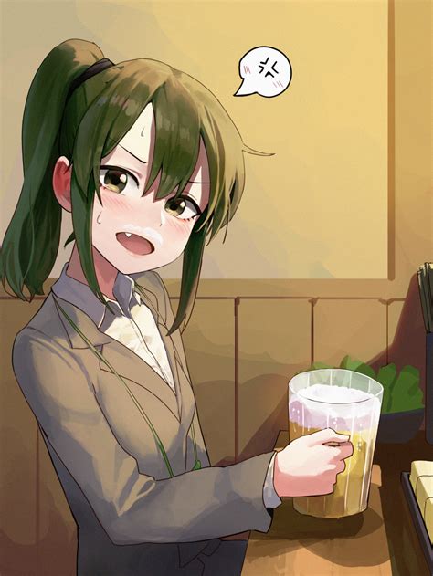 Safebooru 1girl Absurdres Alcohol Anger Vein Beer Beer Mug Blush Collared Shirt Commentary Cup