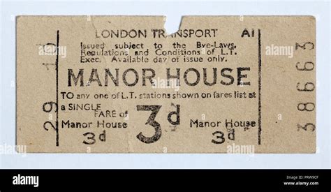 Vintage 1950s London Underground Ticket Manor House Station Stock Photo