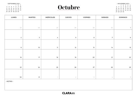 Calendario Octubre Para Imprimir En Y Pdf Gratis