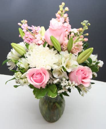 About your west palm beach store. Pink & White Passion Roses, Lilies, Snapdragons & Mums in ...