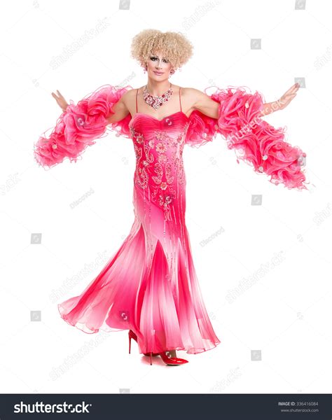 Drag Queen Pink Evening Dress Performing Stock Photo 336416084