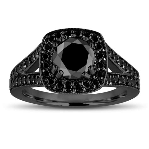 Black Diamonds Engagement Ring Vintage Engagement Ring Halo Etsy In