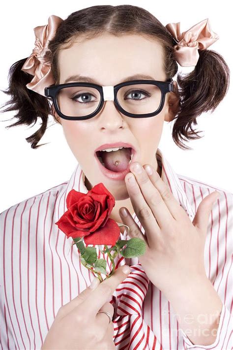 Shocked Romantic Nerdy Girl Holding Red Rose By Jorgo Photography