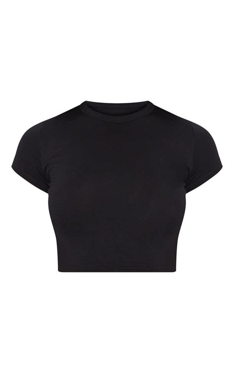 Basic Black Short Sleeve Crop Tshirt Tops Prettylittlething