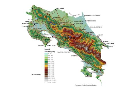 Large Detailed Topography Map Of Costa Rica With Roads Major Cities And Airports Costa Rica