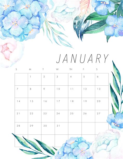 Free Printable 2018 Floral Calendar Calendario Enero Calendario