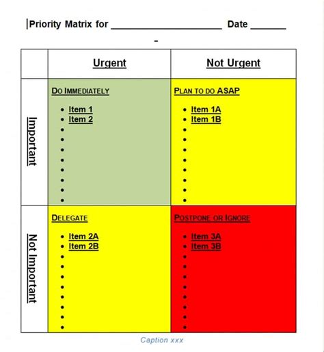 Space matrix excel template the excel space matrix template allows you to easily and quickly develop a great looking space matrix chart for your organization.it comes with a. 4 Office Activities Priority Matrix Templates | Free ...