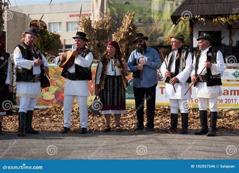 Band Performing Romanian Folk Music In Traditional Costumes Editorial