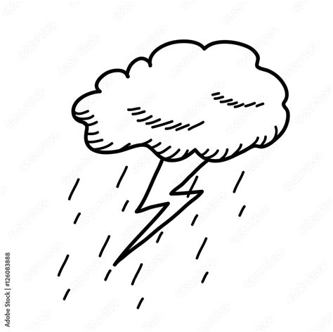 Thunderstorm Cloud Doodle Drawing A Hand Drawn Vector Cartoon