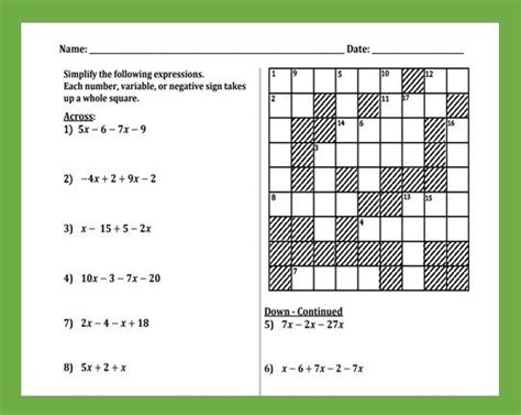 Combining Like Terms Puzzle Worksheet Free Printable
