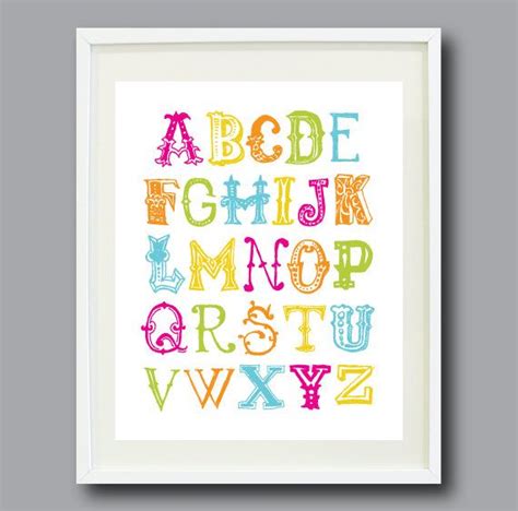 Alphabet Print Abcs Typography Art Print Hot Pink Mustard Yellow