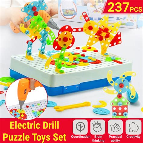 237pcs Kids Drill Toys Creative Educational Toy Electric Drill Screws