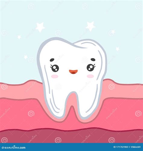 Happy Tooth In The Gums Vector Illustration In Cartoon Style Cute