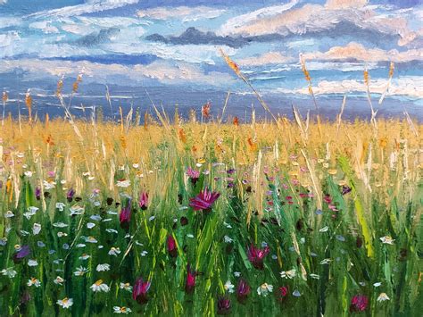 Meadow Painting Oil Original Art Flower Wall Art Landscape Etsy