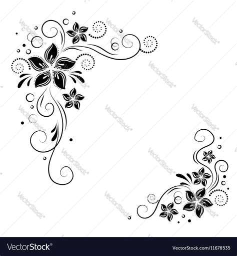 Floral Corner Design Ornament Black Flowers On Vector Image