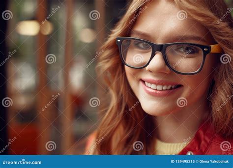 Beautiful Red Haired Girl In Glasses Expressing Positive Emotions Stock Image Image Of Pretty