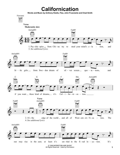 First born unicorn am f. Californication by Red Hot Chili Peppers - Ukulele ...