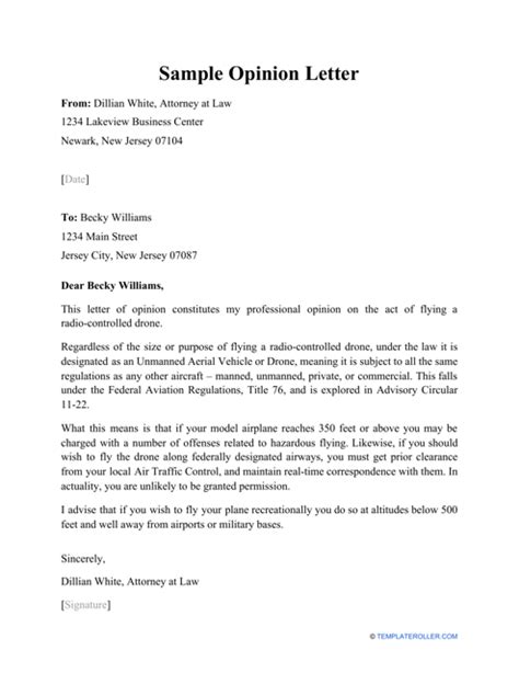 Sample Opinion Letter Download Printable Pdf Templateroller