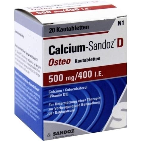 Calcium Sandoz D Osteo 500 Mg 400 I E Kautabl 20 St Calcium And Vitamin D3 Mineralstoffe