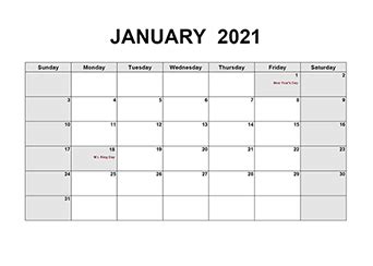 Yearly calendar for 2021 on 2 pages, landscape orientation. Free Printable Calendars 2021