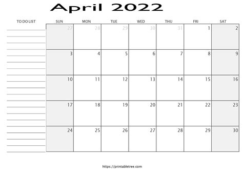April 2022 Calendar Printable Pdf Template With Holidays