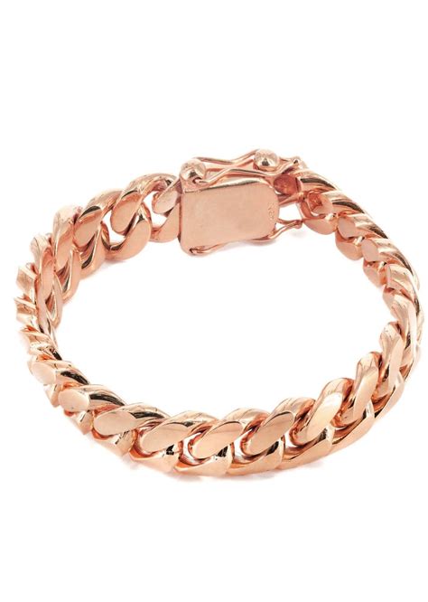14k Rose Gold Bracelet Solid Miami Cuban Link For Women Frostnyc