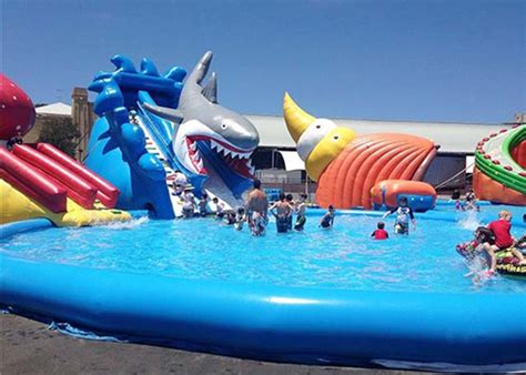 Huge Shark Inflatable Water Parks With Slide For Rent Blow Up Water Playground