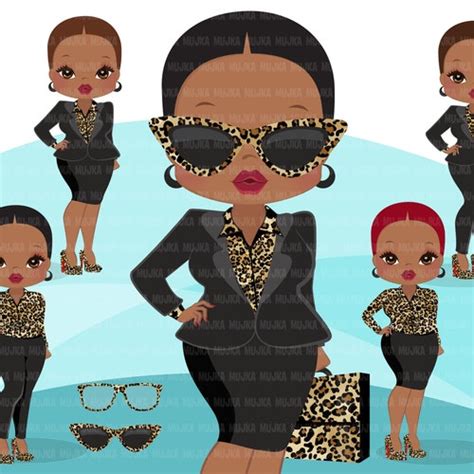 Afro Woman Clipart With Red Business Suit And Glasses Etsy