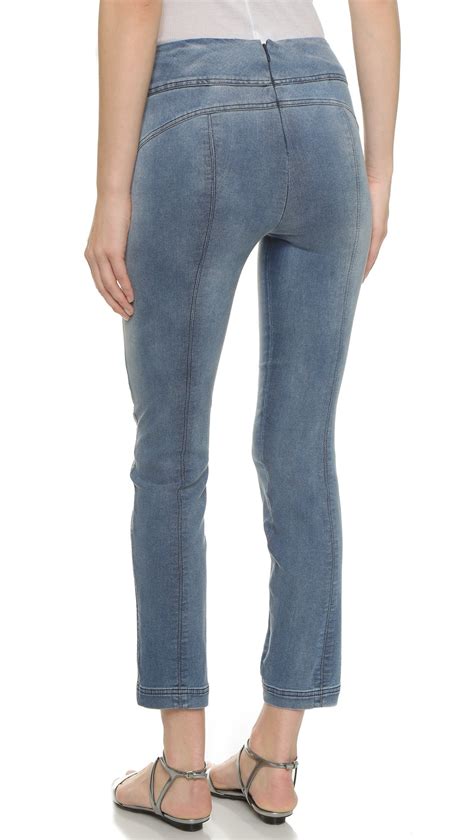 Lyst Donna Karan Back Zip Cropped Jeans Faded Denim In Blue
