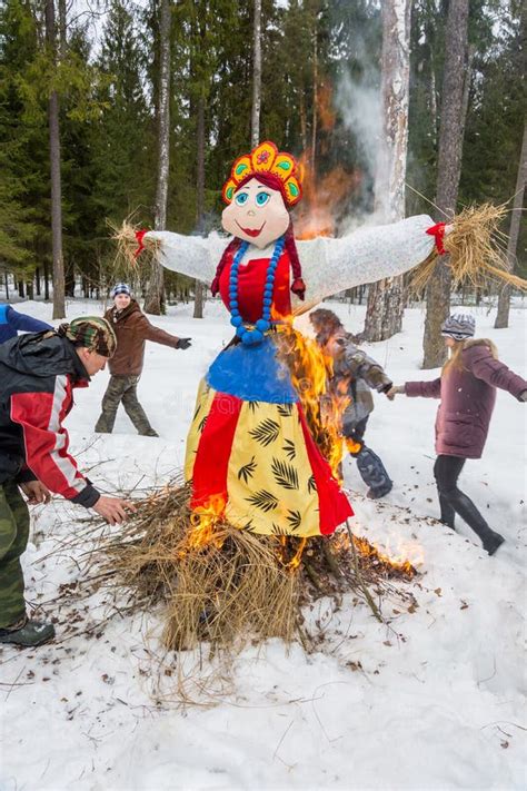 Merry Dance Around The Burning Effigy Of Maslenitsa On March 13 2016