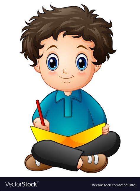 Cartoon boy images for edit. Little boy cartoon writing a book Royalty Free Vector Image