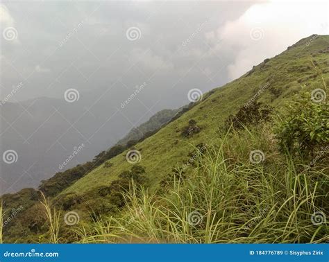 Beautiful Mountain Slope Green Meadows Landscape View Grass Land Stock