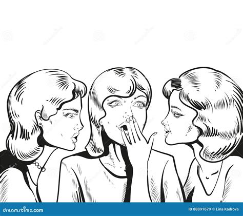 Line Vector Illustration Woman Whispering Gossip Or Secret To Her Friend Stock Vector