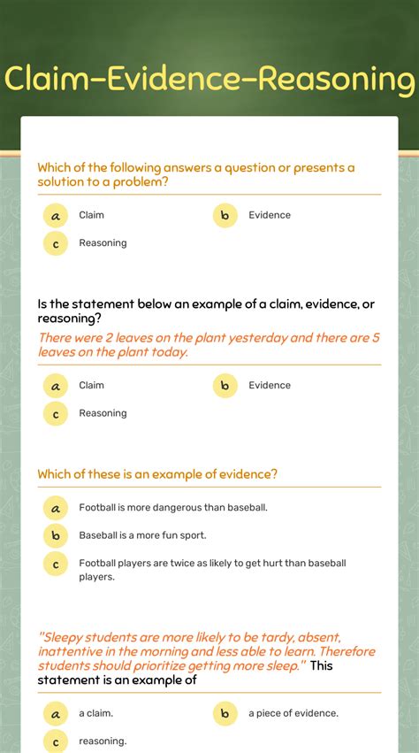 Claim Evidence Reasoning Interactive Worksheet By Tamara Rossi Wizerme